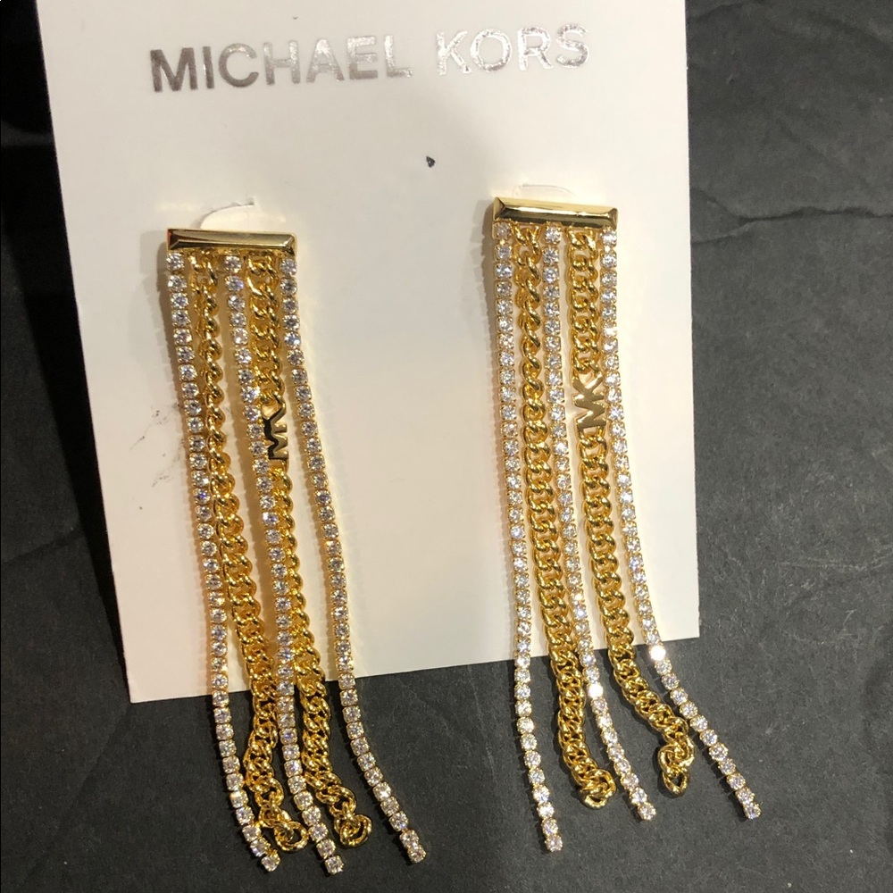 Michael Michael kors gold tone pave crystal studded tasseled drop earrings‎ new